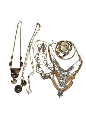 Elegant Gold-Tone Necklace Collection With Unique Pendant Designs Faux Diamonds,